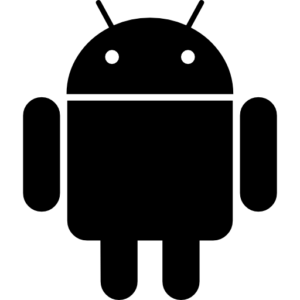 Logo Androïd en noir, petit personnage avec 2 antennes