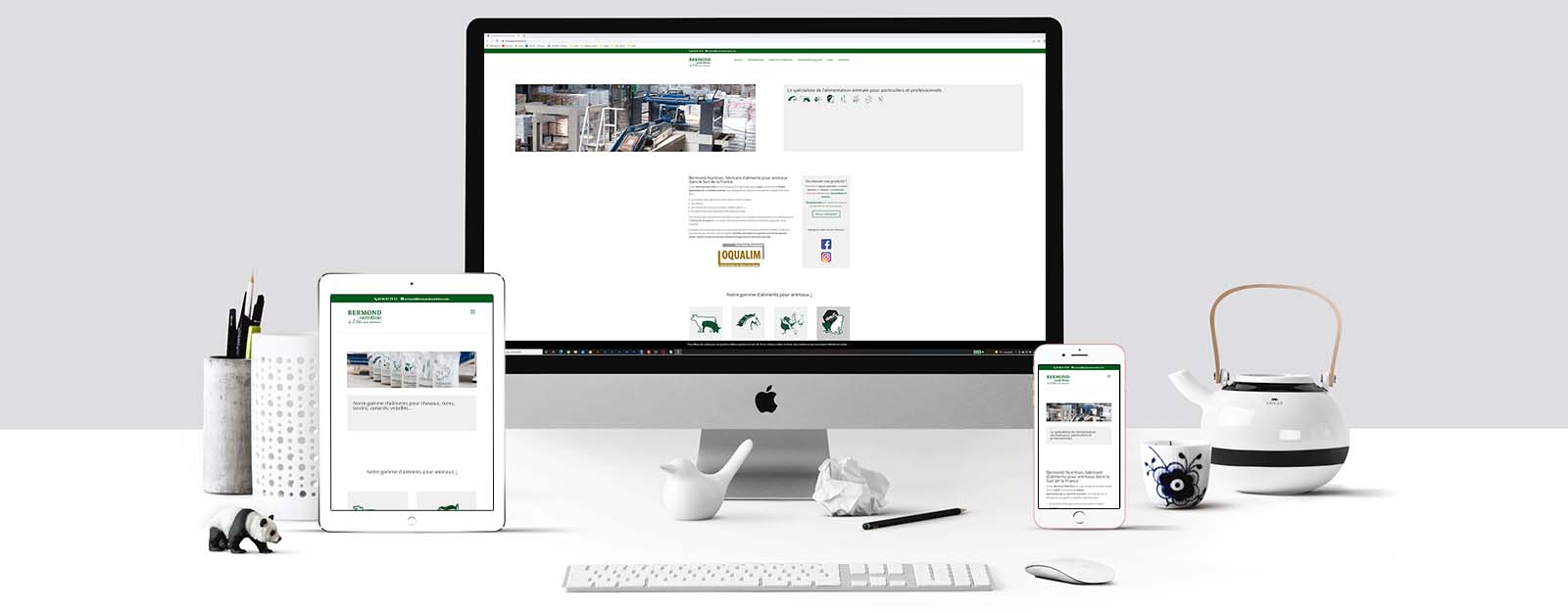 Le site Bermond nutrition sur un écran Mac, un écran de tablette et un écran d'Iphone