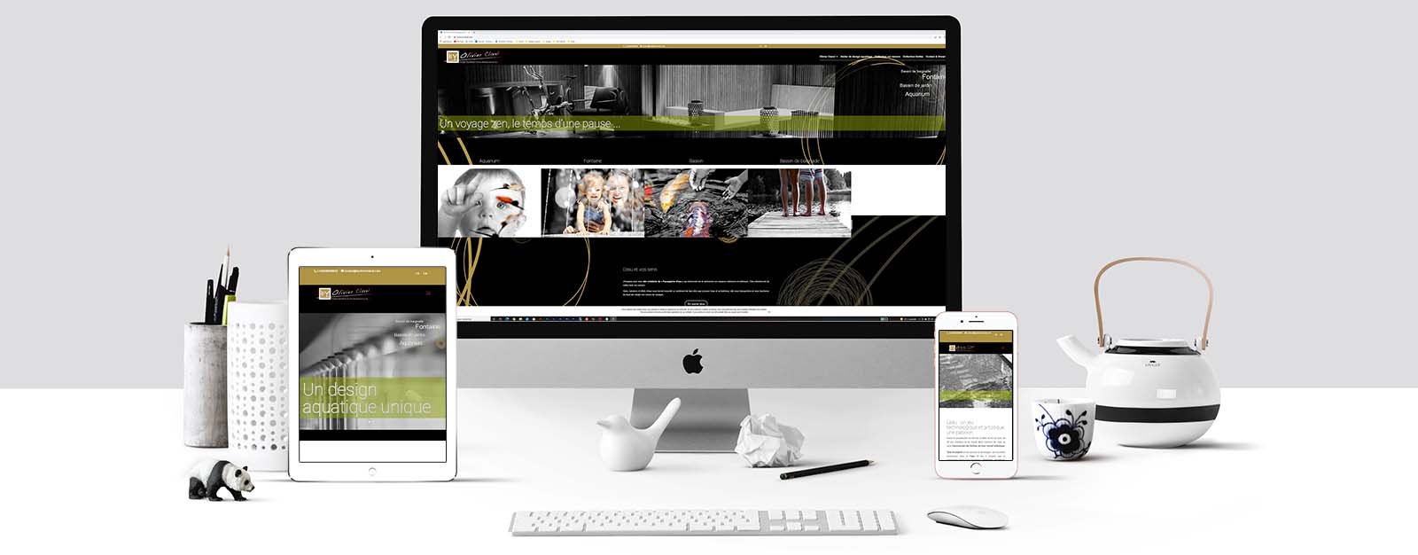 Le site By Olivier Clavel sur un écran Mac, un écran de tablette et un écran d'Iphone