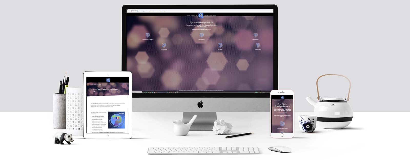 Le site de Ego state therapy france sur un écran Mac, un écran de tablette et un écran d'Iphone