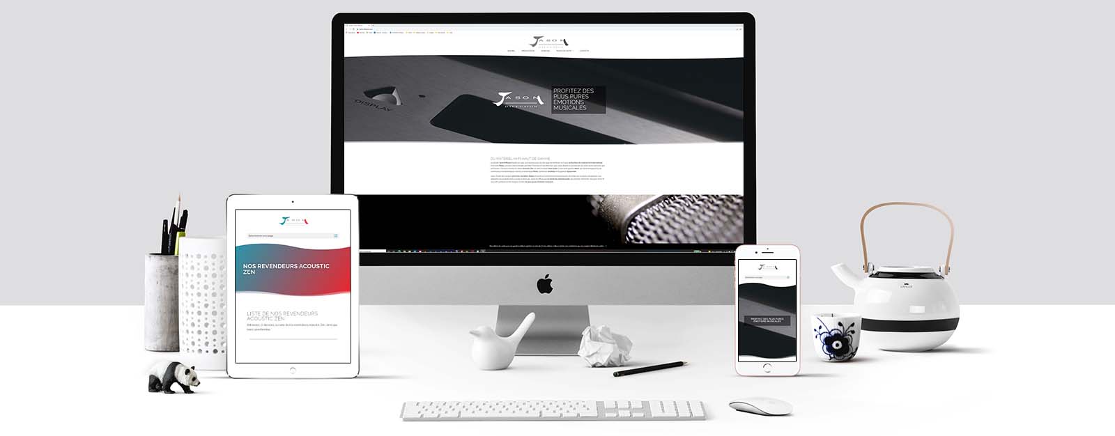 Le site de Jason Diffusion sur un écran Mac, un écran de tablette et un écran d'Iphone