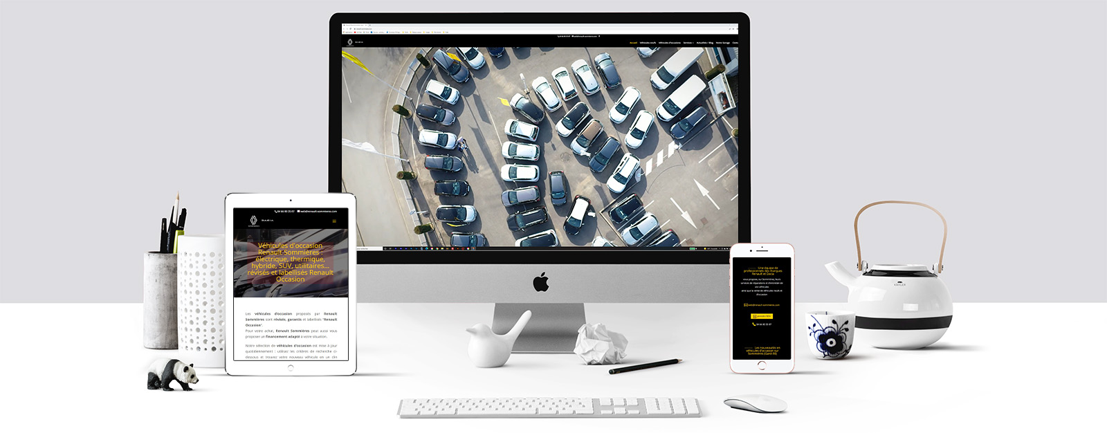 Le site de Renault Sommières sur un écran Mac, un écran de tablette et un écran d'Iphone sur un écran Mac, un écran de tablette et un écran d'Iphone