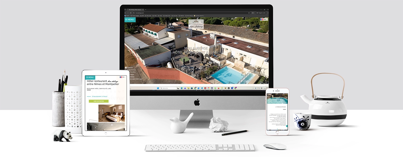 Site internet réalisé pour Mon Auberge, hôtel restaurant 3 étoiles situé à Lunel (Hérault)