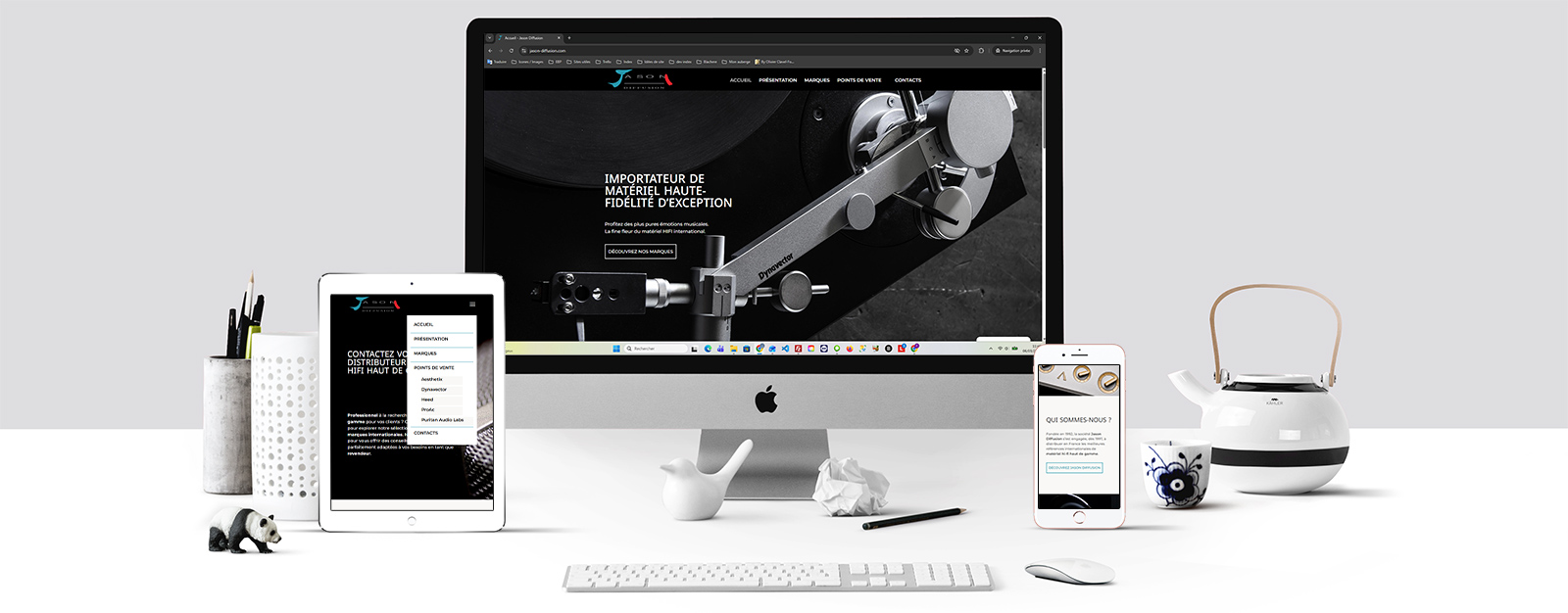 Ecrans présentant le site internet Jason Diffusion réalisé par Index LD