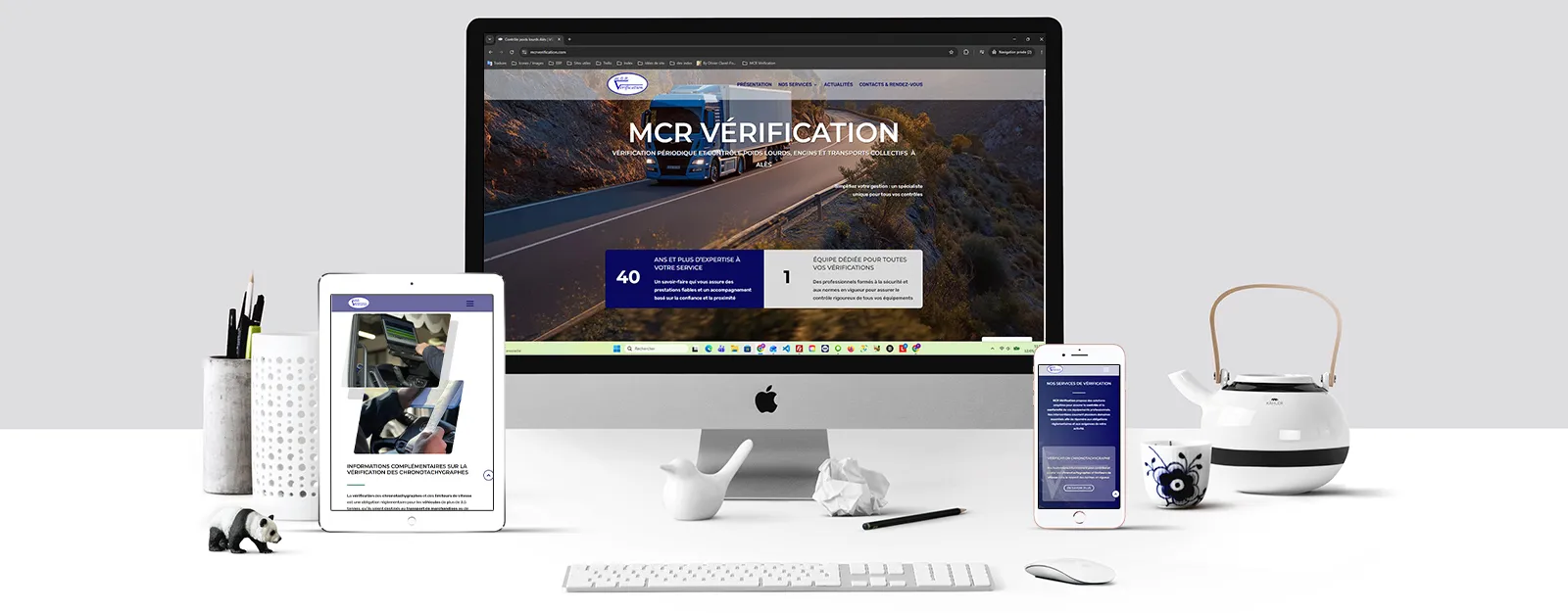 Ecrans présentant le site internet de MCR Vérification réalisé par Index LD