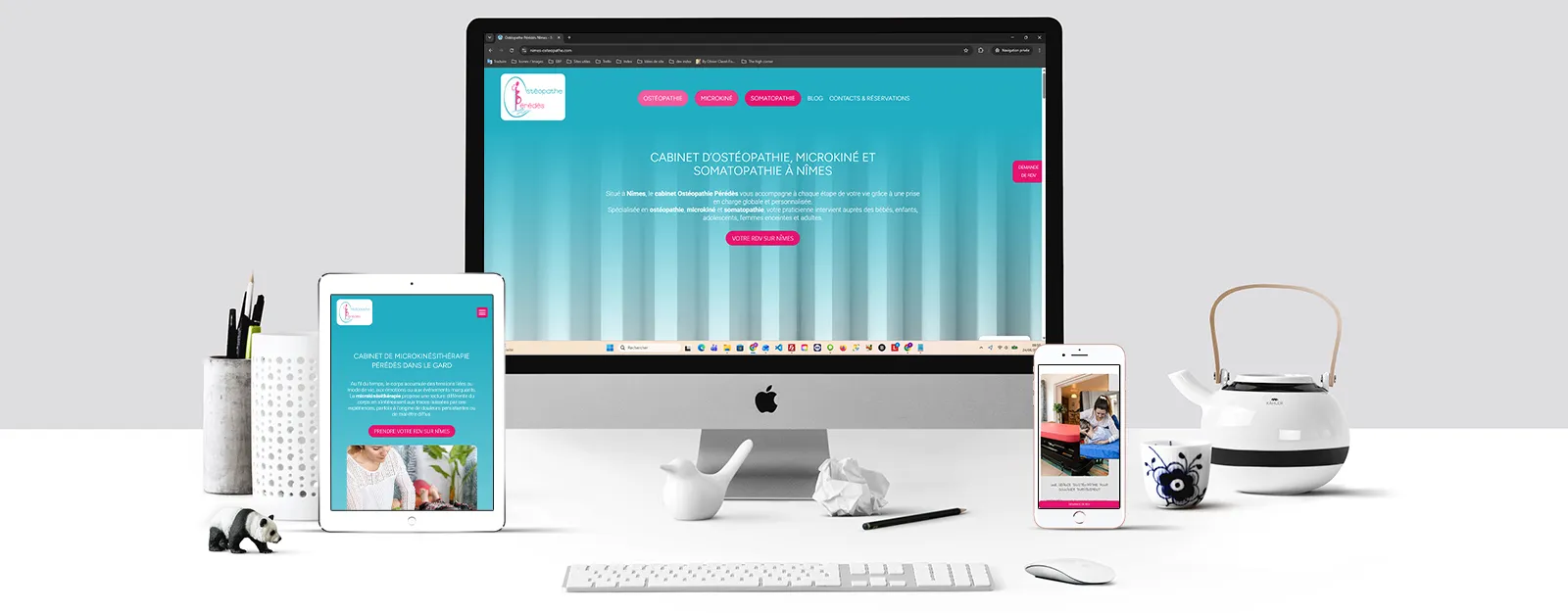 Ecrans présentant le site internet de Nîmes ostéopathe réalisé par Index LD