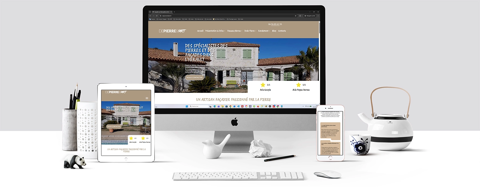 Ecrans présentant le site internet de De Pierre et d'Art réalisé par Index LD