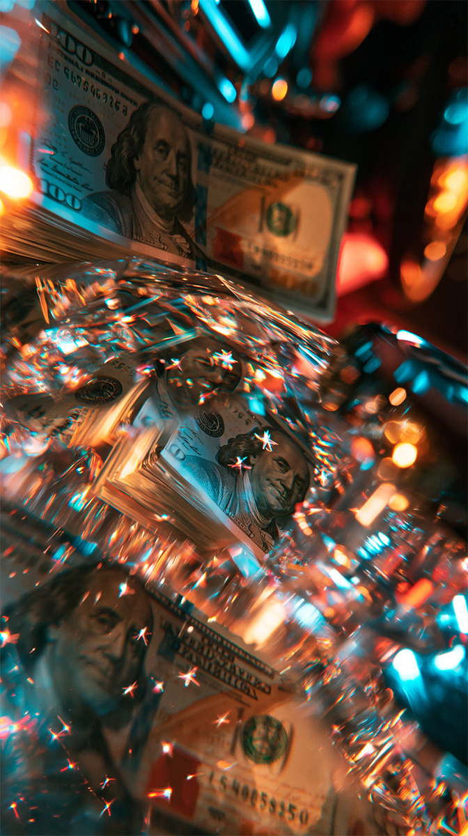 img_donnees_internes_clients_tresor Des dollars tombe dans une vue psychédélique